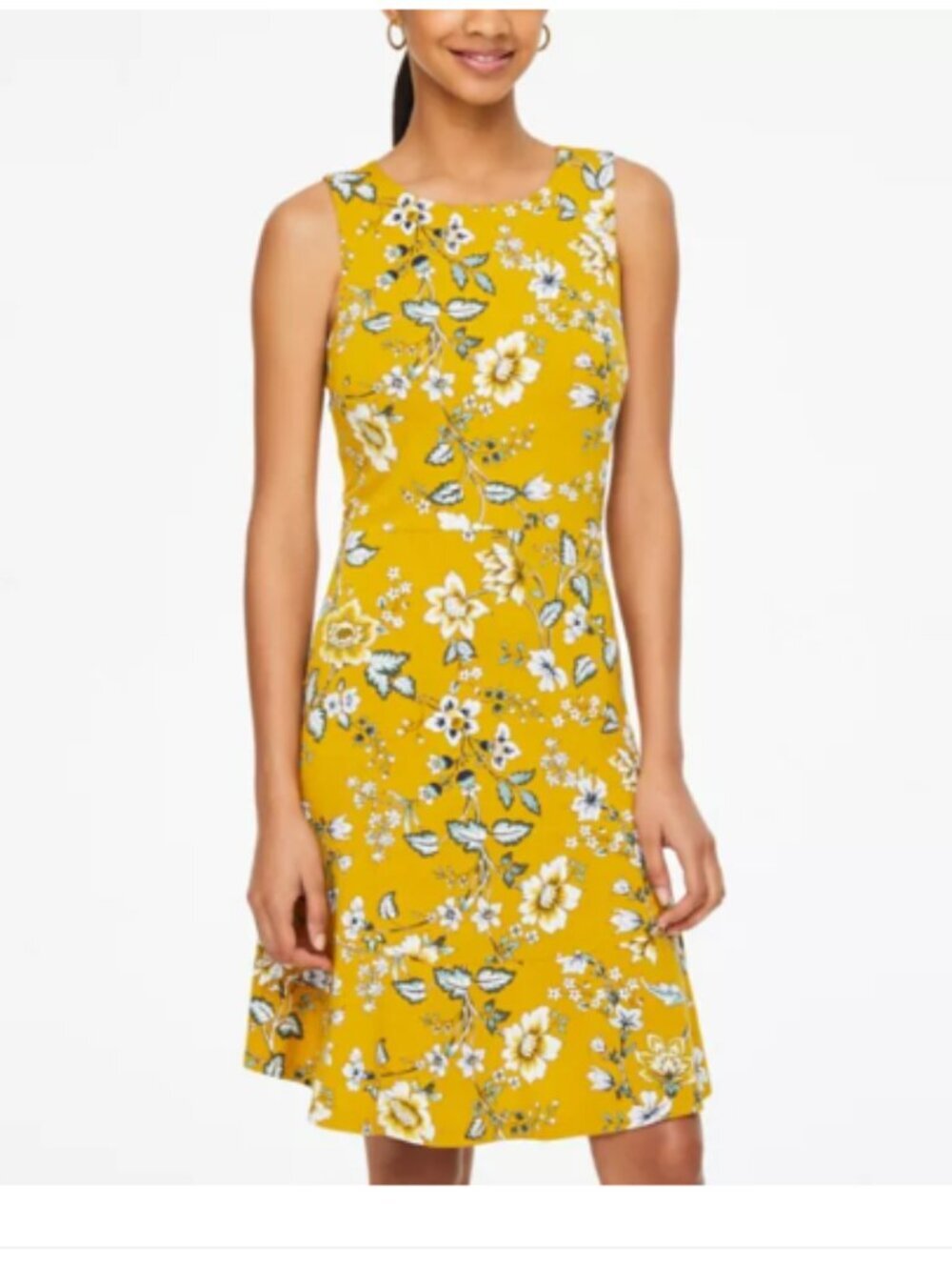 LOFT Mustard Floral Sleeveless Knee Length Dress 8